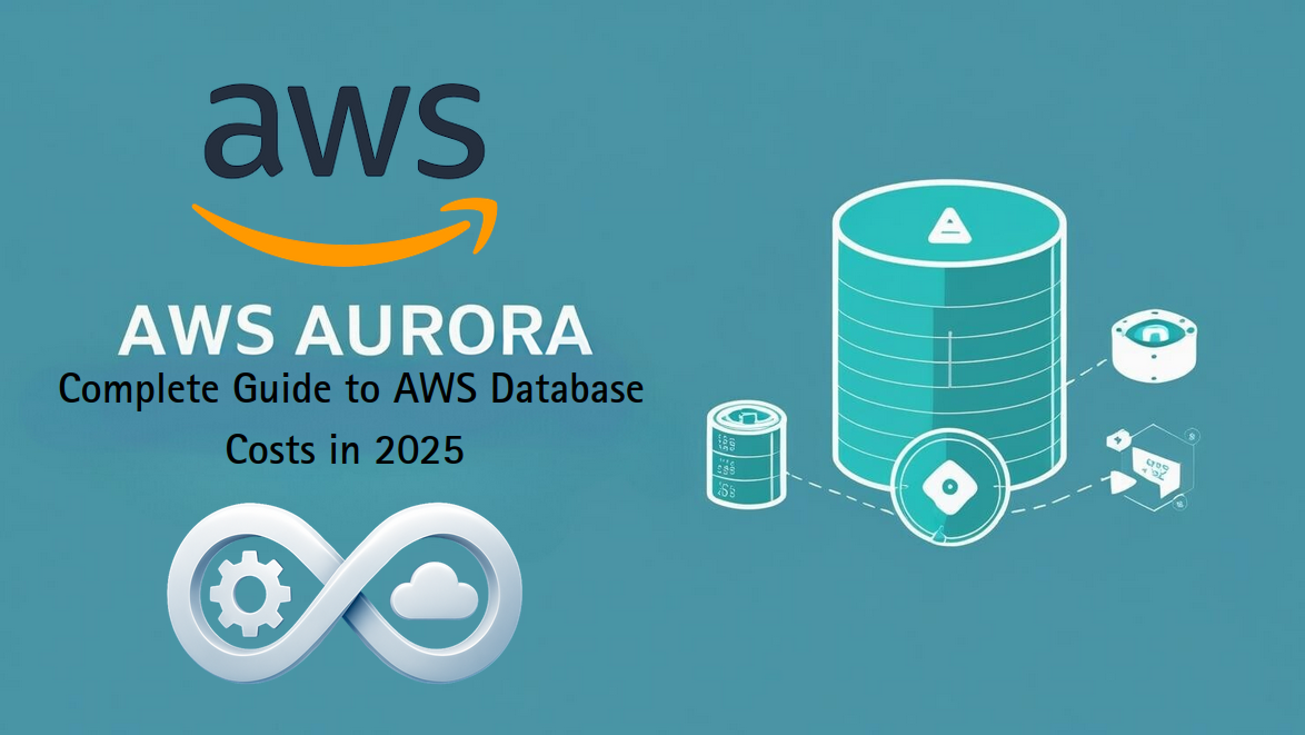 Sky-blue vector with AWS logo and “AWS AURORA” headline next to a large database cylinder, illustrating a 2025 cost guide.